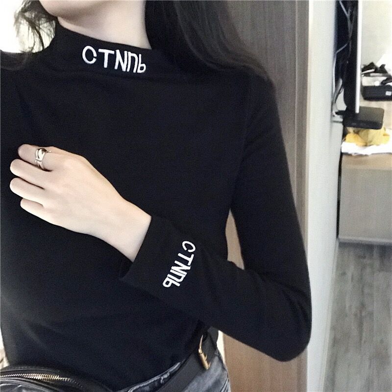 Spring and autumn thin section outerwear fashion tight high-necked t-shirt female students winter warm inner long-sleeved self-cultivation bottoming shirt