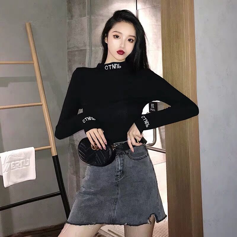 Spring and autumn thin section outerwear fashion tight high-necked t-shirt female students winter warm inner long-sleeved self-cultivation bottoming shirt