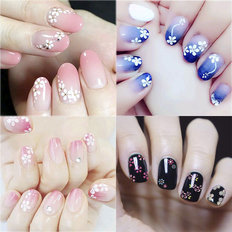 Tweezers + bright oil] manicure paper flowers 3D stereoscopic nail applique no duplication nail polish sticker waterproof