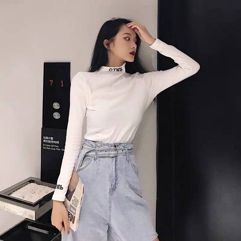 Spring and autumn thin section outerwear fashion tight high-necked t-shirt female students winter warm inner long-sleeved self-cultivation bottoming shirt