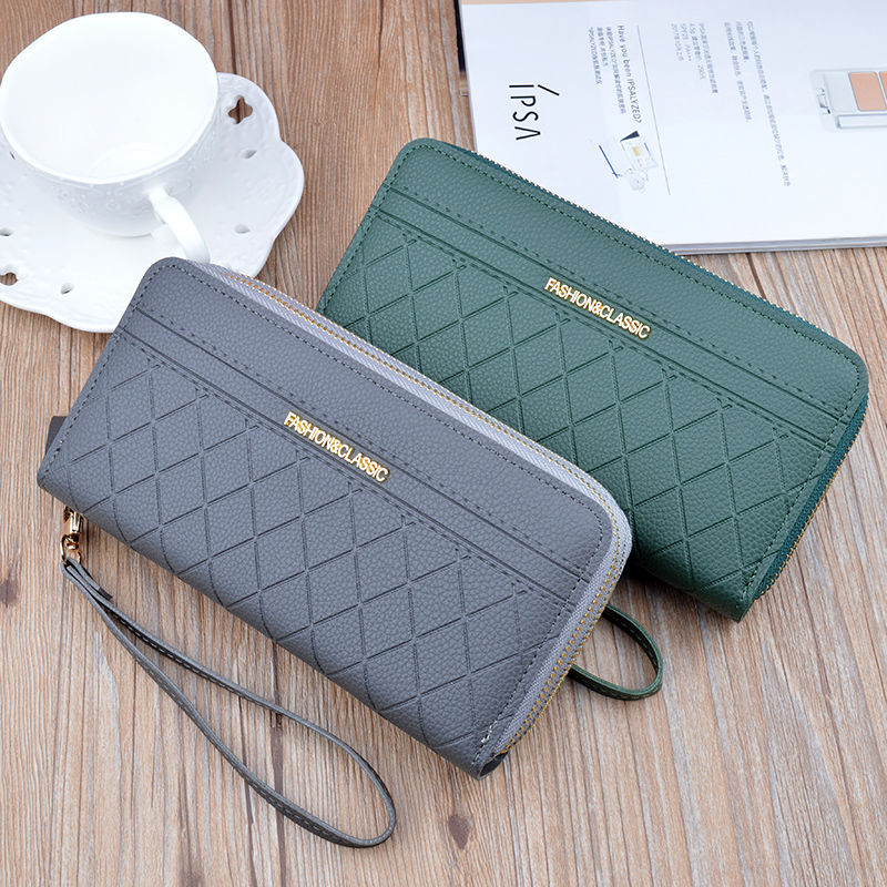 2022 new double zipper wallet ladies long check pattern large capacity mother clutch bag double wallet mobile phone bag