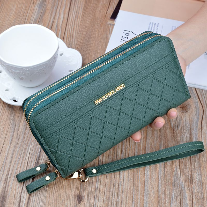2022 new double zipper wallet ladies long check pattern large capacity mother clutch bag double wallet mobile phone bag