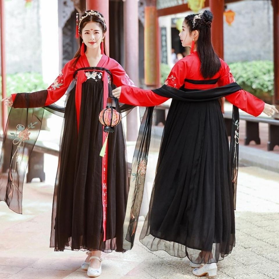 汉服古装日常装女刺绣长齐胸襦裙古装女服装仙女清新淡雅