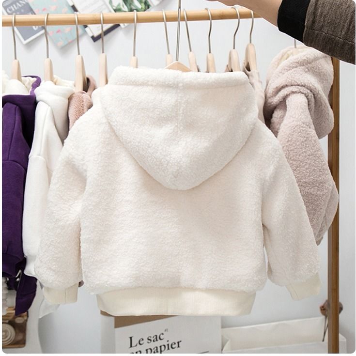 Girls' sweater children autumn winter baby 2020 Plush thickened sweater hooded children's embroidered letters warm top