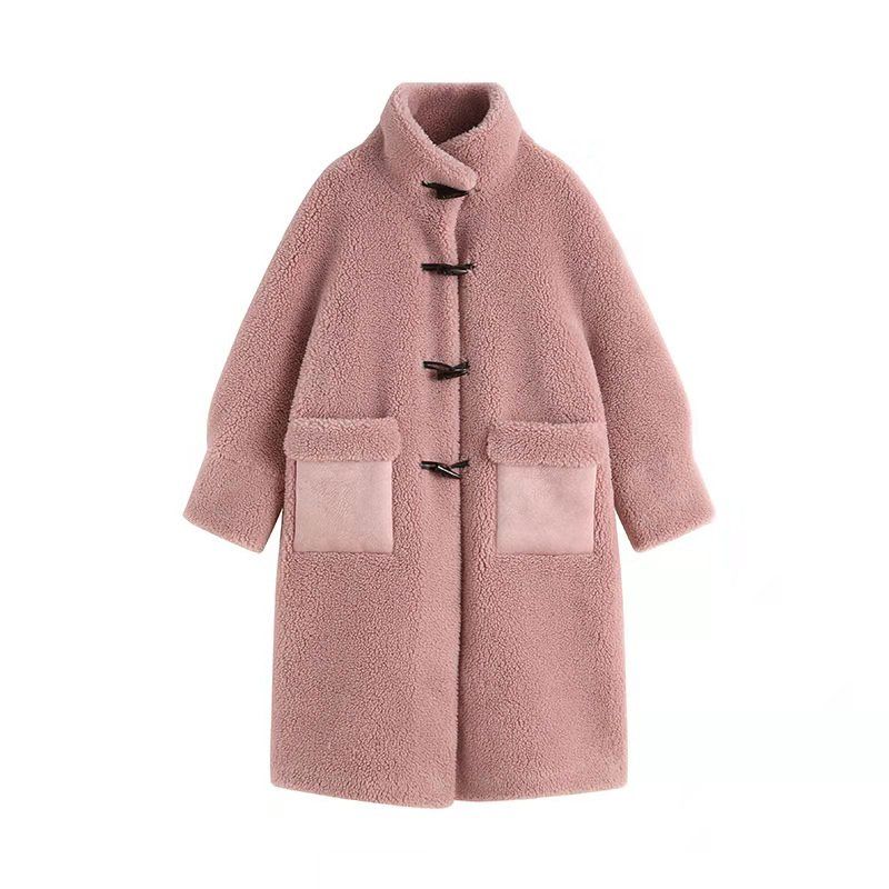 Medium length cashmere coat women's net red thickened winter loose large size fur coat fashion coat women's coat
