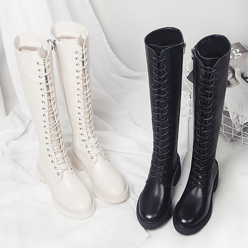 Chivalrous boots women show thin boots knee length white lace up high tube boots children 2020 new winter Plush
