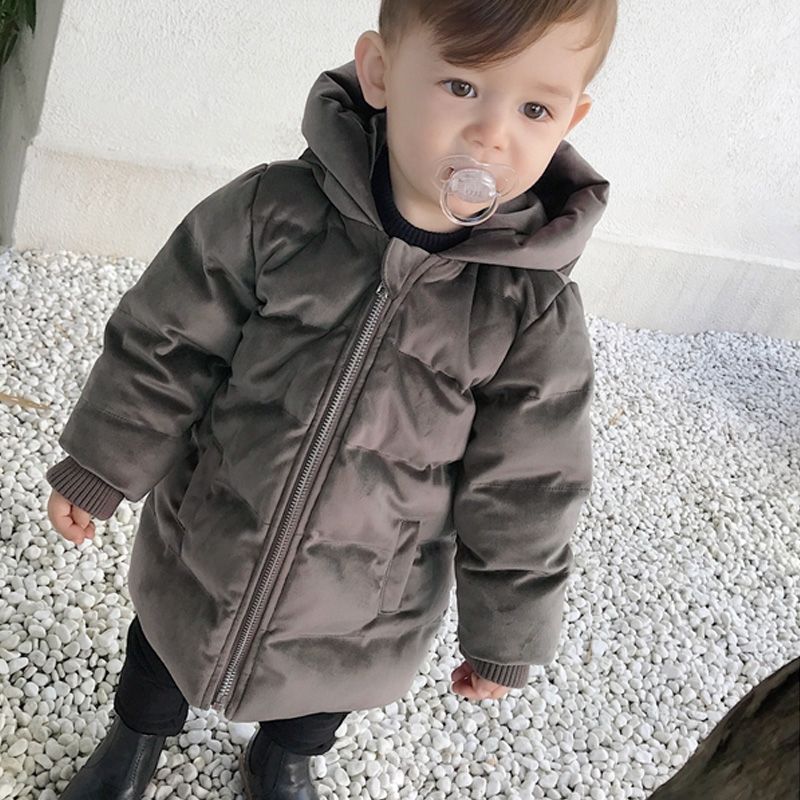 Clearing warehouse golden velvet children's cotton padded jacket winter thickening warm baby girl's cotton padded jacket boy's cotton padded jacket hooded foreign style coat