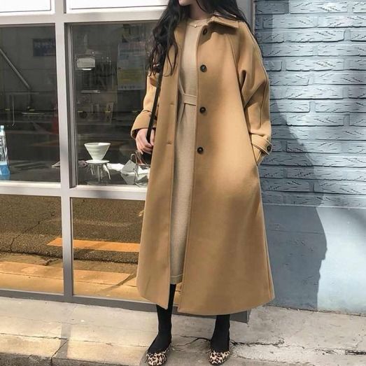 Cotton padded and thickened winter latest Korean medium length loose and thin tweed coat women's autumn woollen coat