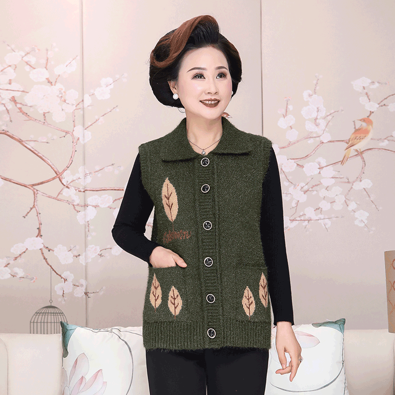 Middle-aged and elderly women's clothing mother spring and autumn vest vest vest shoulder women's sweater knitted cardigan grandma short coat