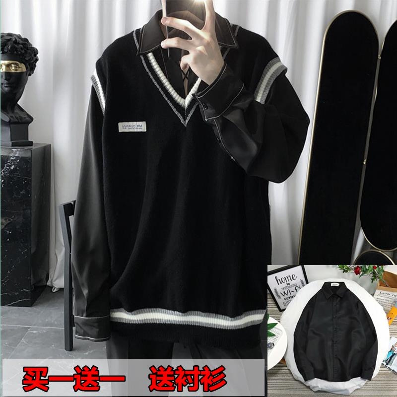 [buy one get one free] sweater boys' T-shirt vest men's Korean V-neck sleeveless sweater fashion