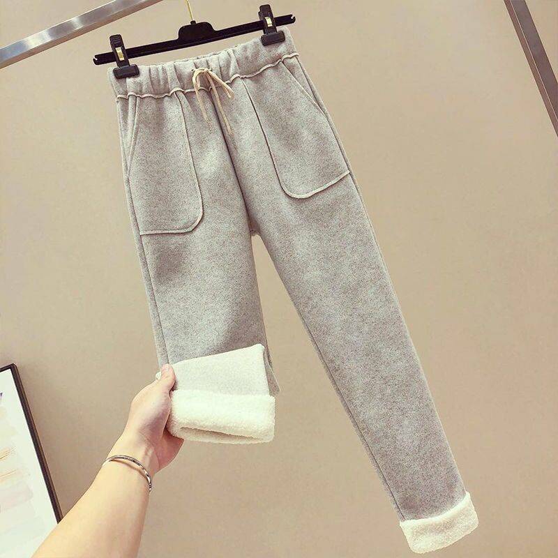 Cashmere Harem Pants women's autumn and winter new woollen wide legged pants nine point radish pants thickened with cashmere