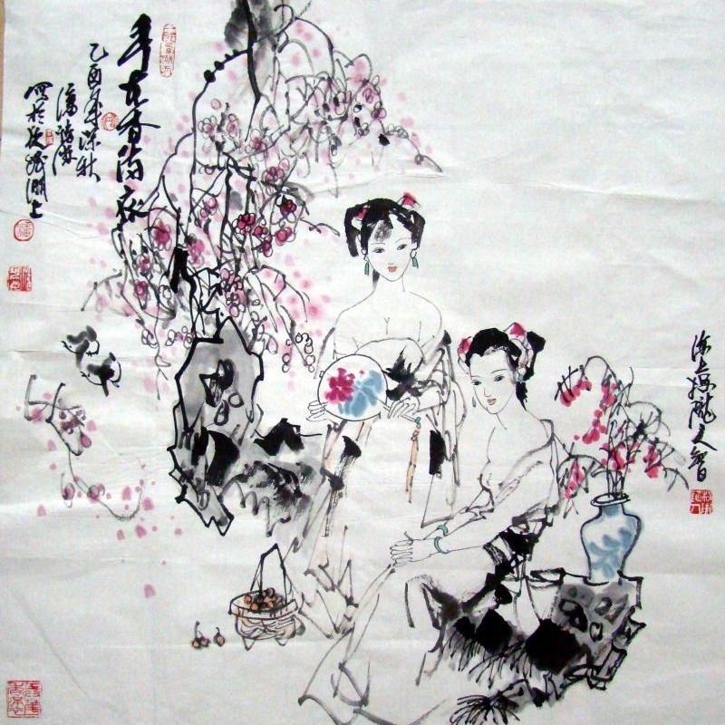 浙派国画名家潘鸿海手绘字画原稿四尺斗方水墨人物画客厅装饰收藏