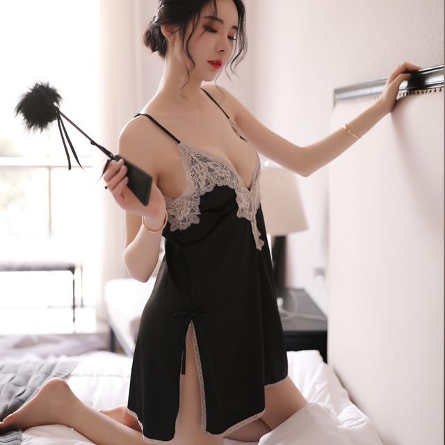 Sexy ice silk pajamas women's summer plus size husband and wife passion sling winter Korean version of the fun-free extreme temptation to expose the chest