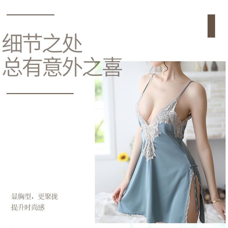 Sexy ice silk pajamas women's summer plus size husband and wife passion sling winter Korean version of the fun-free extreme temptation to expose the chest