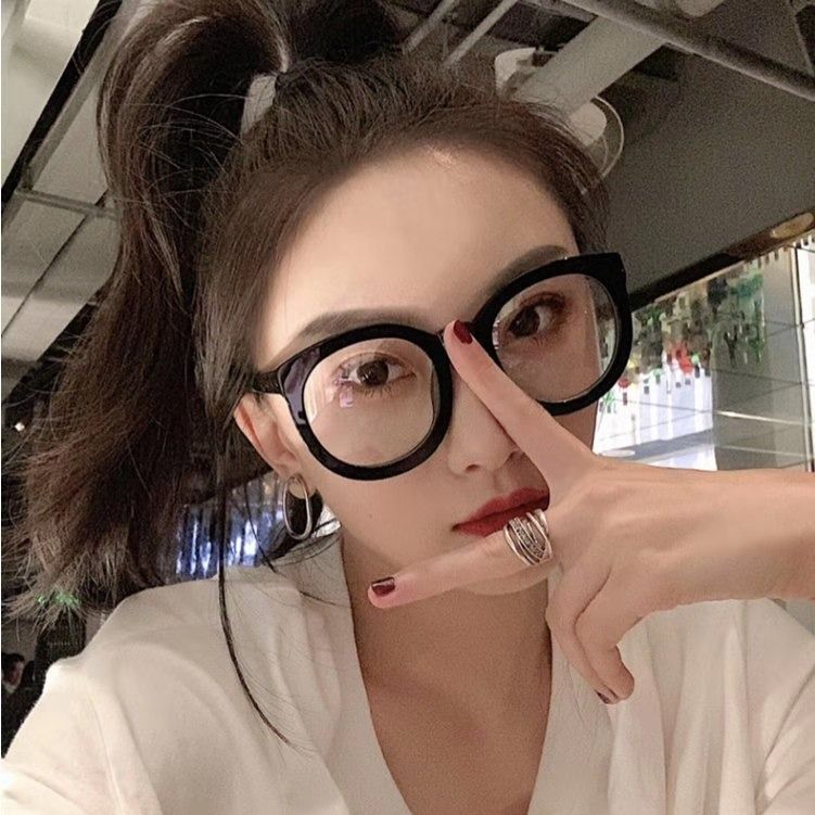 黑色眼镜女学生韩版近视无度数眼睛抖音网红同款大框复古圆粗平光