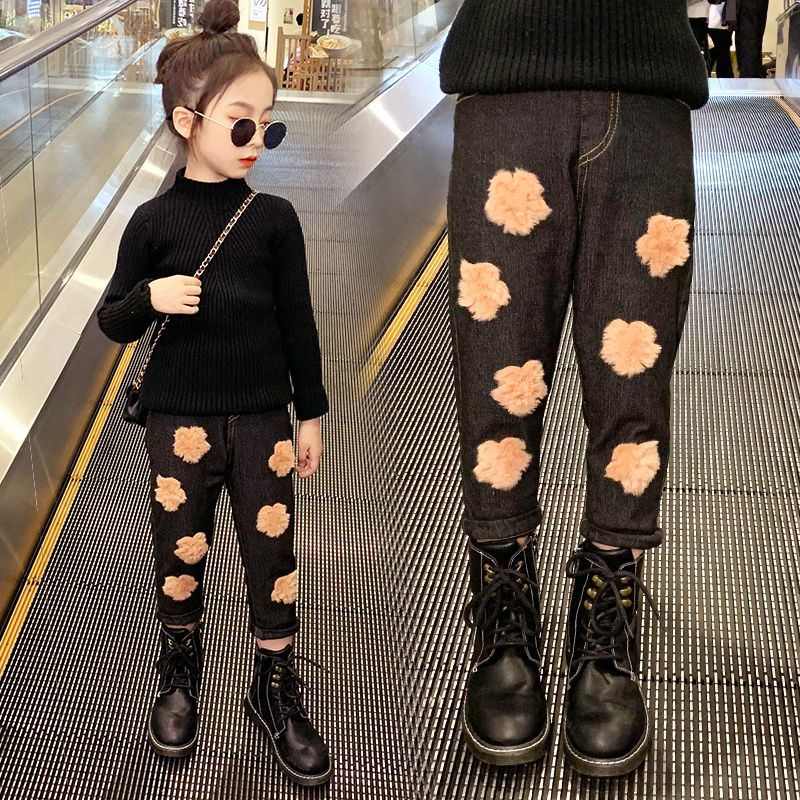 Girls' pants spring and autumn children's jeans women's winter thickened outerwear trousers 2020 new loose style Korean version