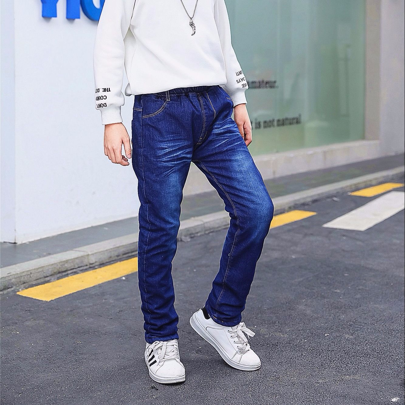 Boys' jeans spring and autumn 2023 new style medium and large boys junior high school students primary school students loose straight casual pants