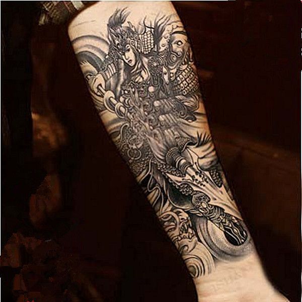 赵子龙长枪赵云纹身贴男花臂胳膊小腿防水持久贴纸包邮刺青 虎窝拼