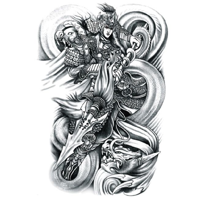 赵子龙长枪赵云纹身贴男花臂胳膊小腿防水持久贴纸包邮刺青 虎窝拼