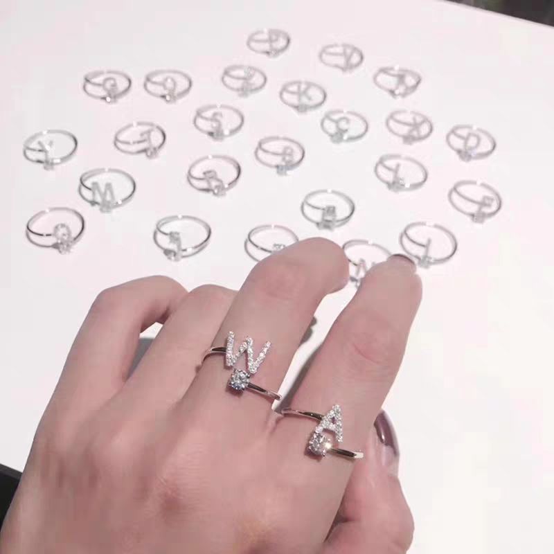 26 English letter ring female student Korean version personality lovers ring simple friend mouth adjustable tail ring female