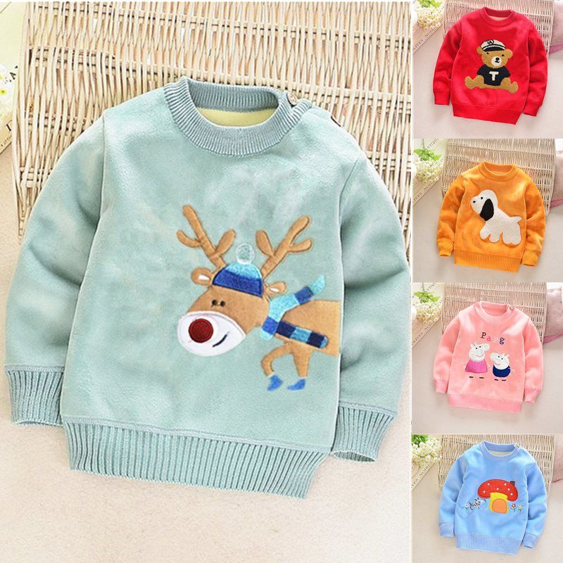 Children's Plush sweater knitwear winter boys and girls double faced fluffy sweater 0-3-5 years old baby's thickened base coat