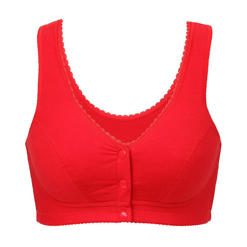 Birth year red bra without steel ring front buckle large size middle-aged and elderly mother women's underwear pure cotton bra plus fertilizer