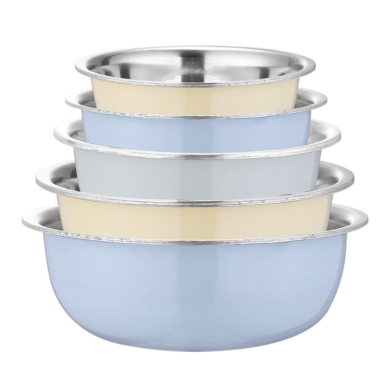 纽飞森不锈钢五件套彩色圆形加厚加深厨房洗菜盆套装汤盆打蛋盆