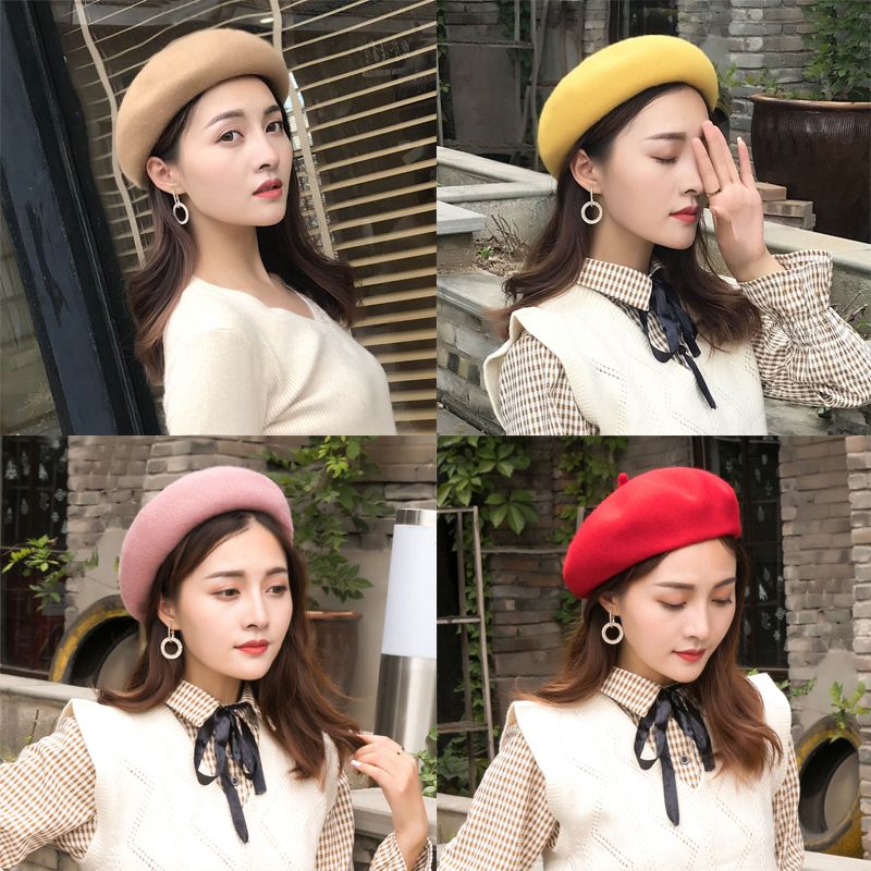 Hat woman winter woolen Beret Korean version versatile female pumpkin hat female Beret female autumn and winter sweater hat