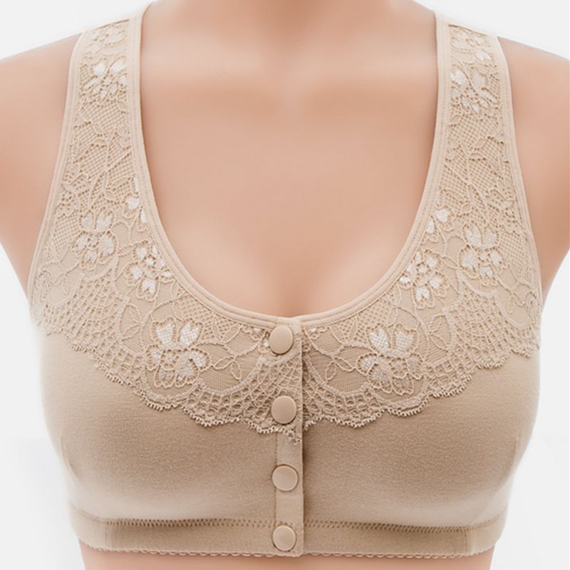 Middle-aged and elderly underwear front buckle pure cotton mother bra without steel ring four seasons square sports sleep vest large size