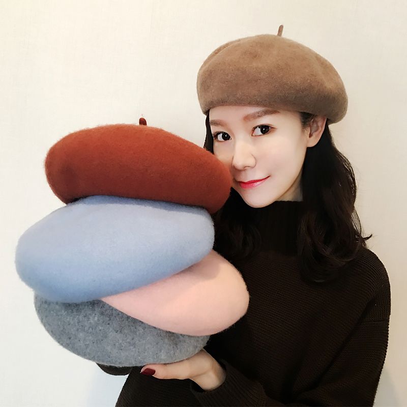 Hat woman winter woolen Beret Korean version versatile female pumpkin hat female Beret female autumn and winter sweater hat