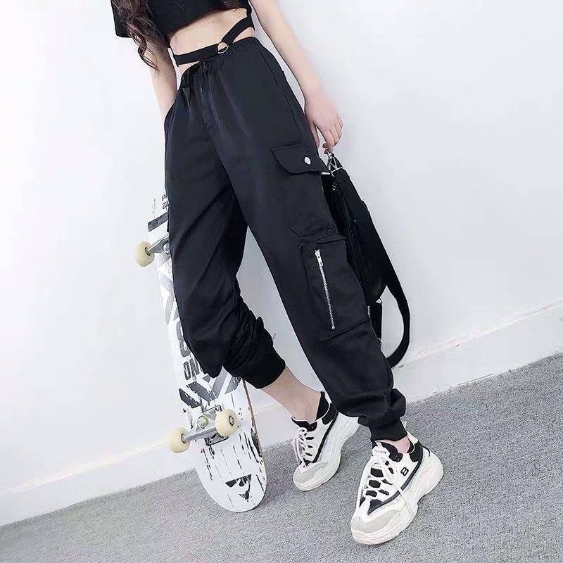 Ins girls handsome BF loose overalls women's Leggings Japanese students pants European and American hip hop CEC
