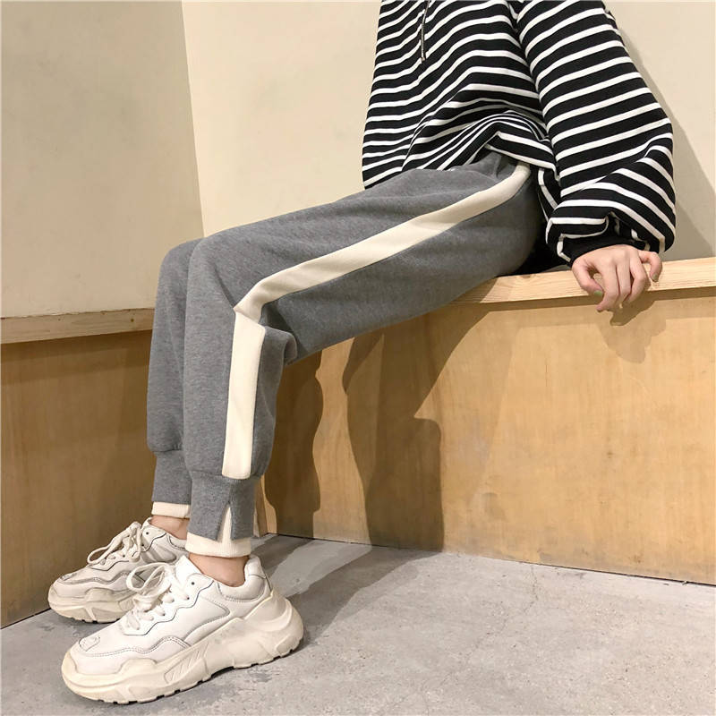 Autumn and winter Plush Harun pants female students' Korean version loose and versatile wear casual legged sports pants