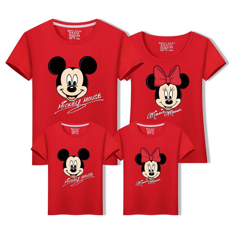 Parent child summer new family of three and four mother child women's pure cotton Mickey short sleeve T-shirt