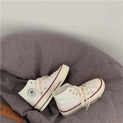 Ins thick-soled high-top canvas shoes female students Korean version 2021 new ulzzang retro 1970s all-match sneakers