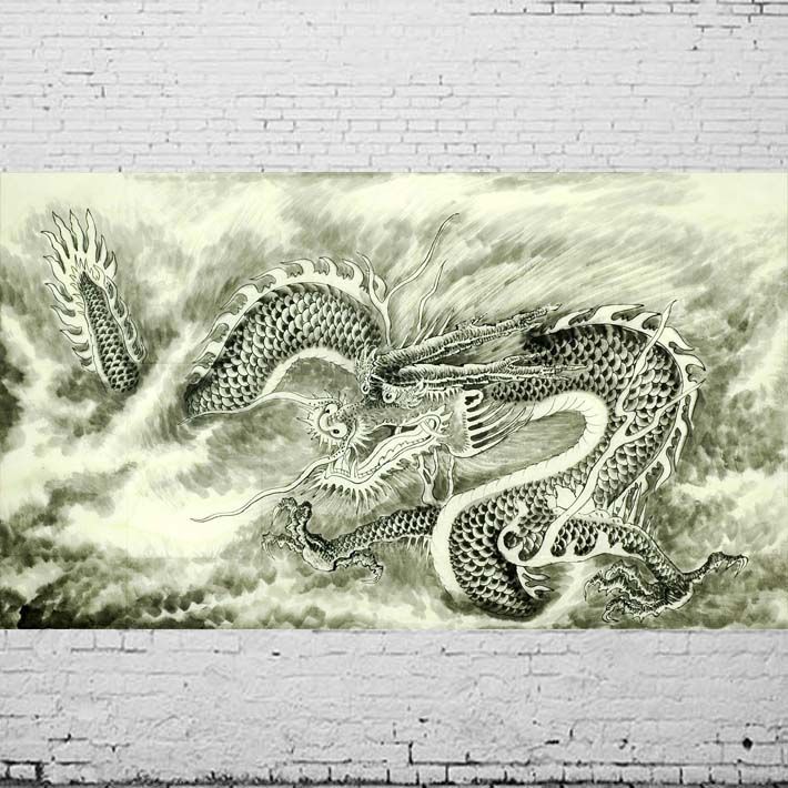 中国龙画报艺术装饰画书房墙贴贴画十二生肖龙飞龙在天动物海报9