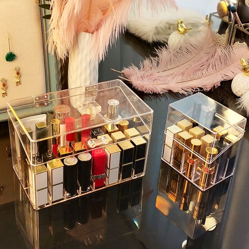Acrylic transparent lipstick storage box cosmetic storage box table top cover dust proof Lipstick Holder color makeup finishing box