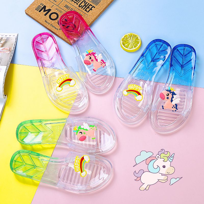 Children's slippers summer little girl's fashion soft bottom sandal transparent crystal flat bottom Beach Flip Flop
