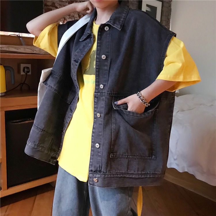 Spring and summer new Korean version of bf tooling denim vest female loose slim student casual sleeveless denim jacket female tide