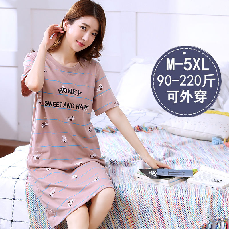 Cotton nightdress women's summer short-sleeved pajamas women's thin section summer student Korean cartoon loose large size home service