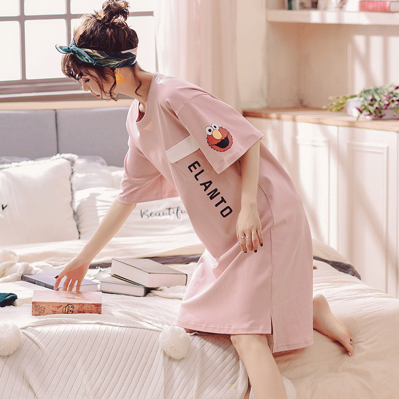 Cotton nightdress women's summer short-sleeved pajamas women's thin section summer student Korean cartoon loose large size home service