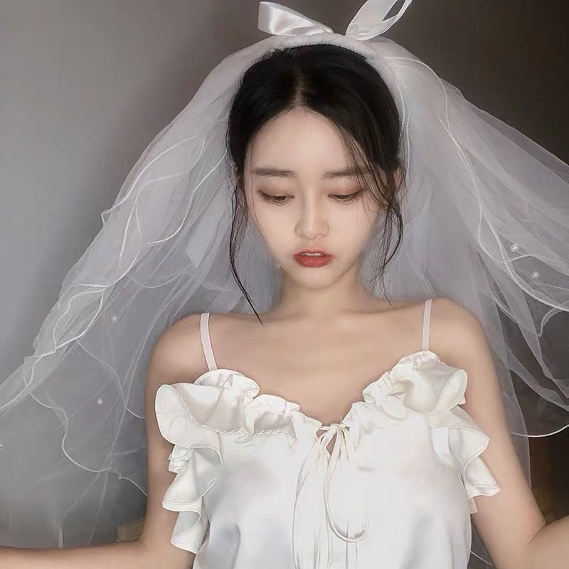 Veil headdress super fairy style veil Internet celebrity photo props female bride main wedding dress retro white simple short style