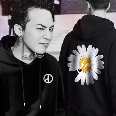 权志龙联名同款潮牌藤原浩闪电小雏菊宽松菊花连帽加绒卫衣男外套