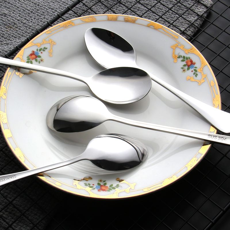 加厚不锈钢勺子304不锈钢家用长柄主餐韩式创意汤匙学生饭勺汤勺