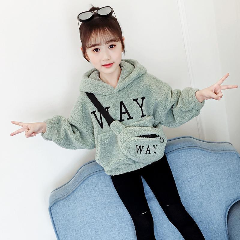 Girls 2020 new autumn sweater Plush thickened Korean children's foreign style Hoodie warm coat