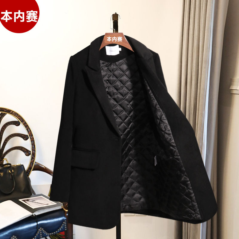 Women's new autumn and winter Korean waist closing black cotton women's suit