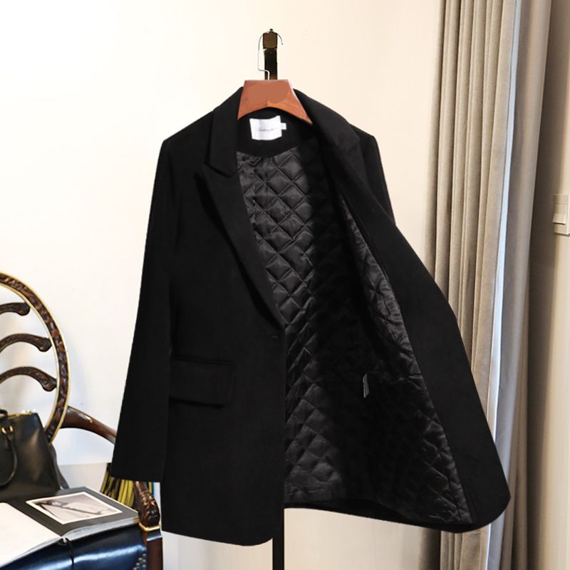 Thick woolen blazer women's 2019 new autumn and winter Korean style waist-cinching black cotton women's suit