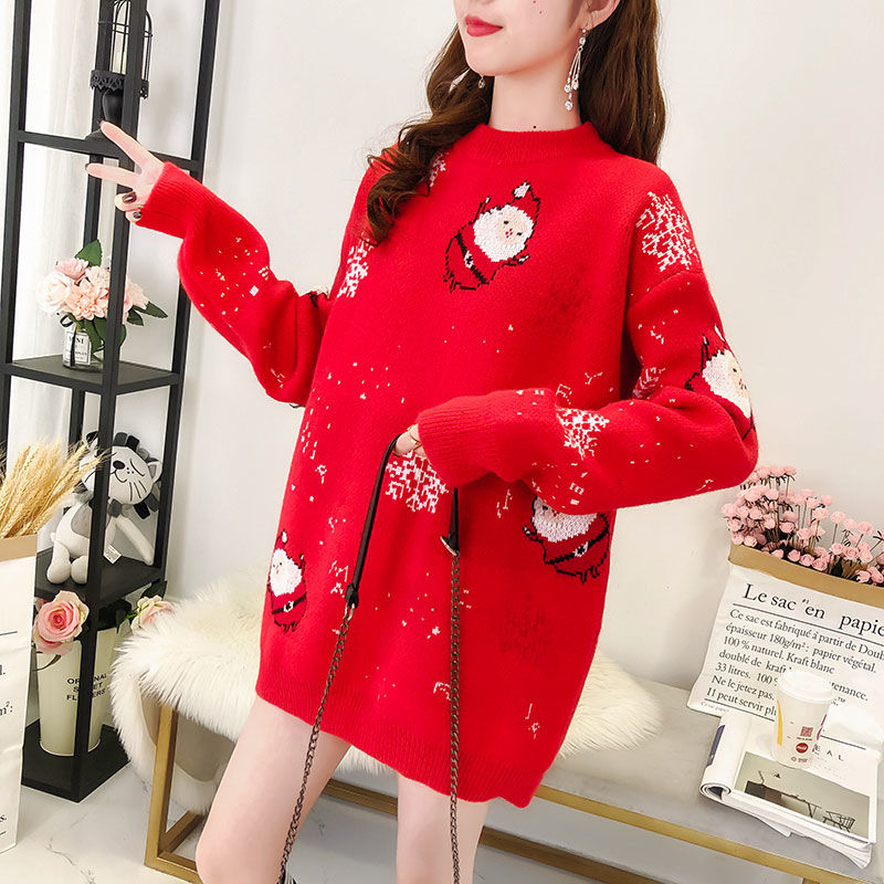 [thickened and enlarged size] Christmas Sweater for female students new style foreign style snowflake cartoon fashion knitwear