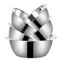 【五件套】不锈钢盆圆形加厚加深盆子家用厨房装汤和面洗菜沥水盆