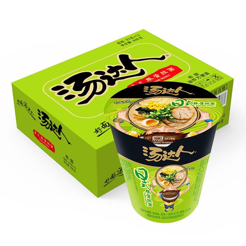 统一汤达人方便面整箱装12杯桶混合日式豚骨海鲜酸辣罗宋汤泡拉面