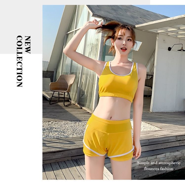Hot spring swimsuit women show thin cover belly conservative Korean ins small chest fairy fan student split bikini three-piece set